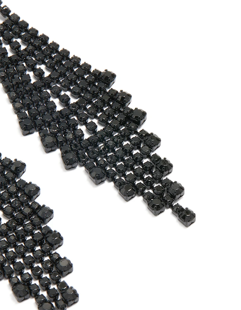 Black Coated Metal Diamante Chandelier Drop Earrings