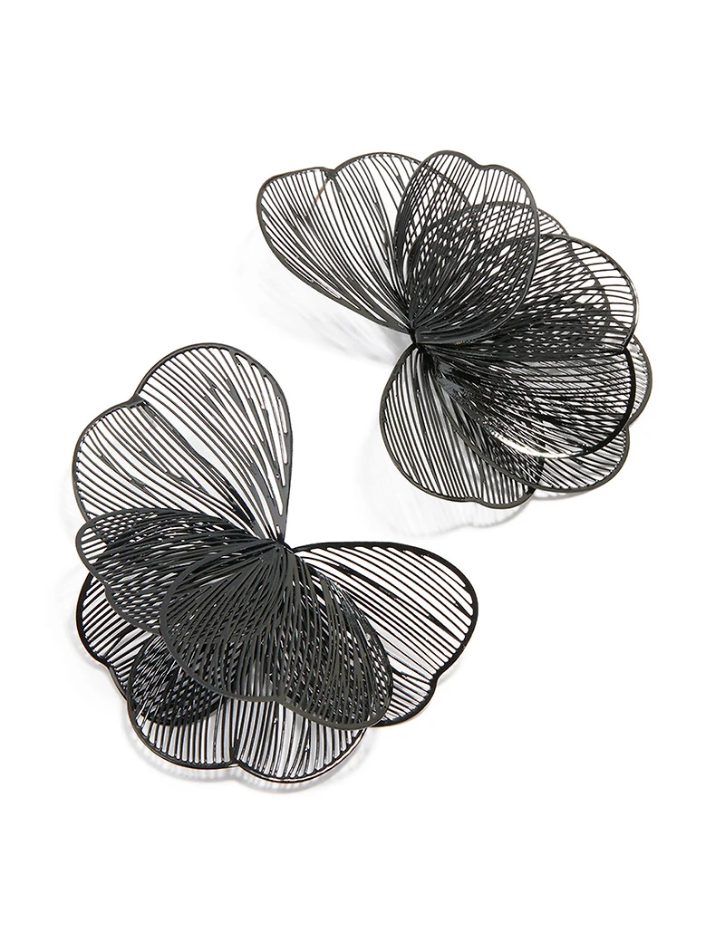 Black Coated Metal Wire Petal Stud Earrings