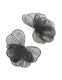 Black Coated Metal Wire Petal Stud Earrings