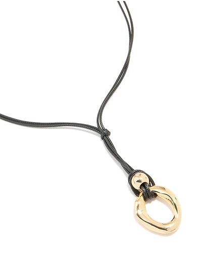 Gold Organic Pendant Black Cord Necklace