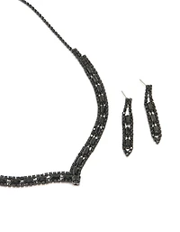 Black Coated Metal Rectangle Pointed Necklace & Earrings Set