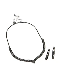 Black Coated Metal Rectangle Pointed Necklace & Earrings Set