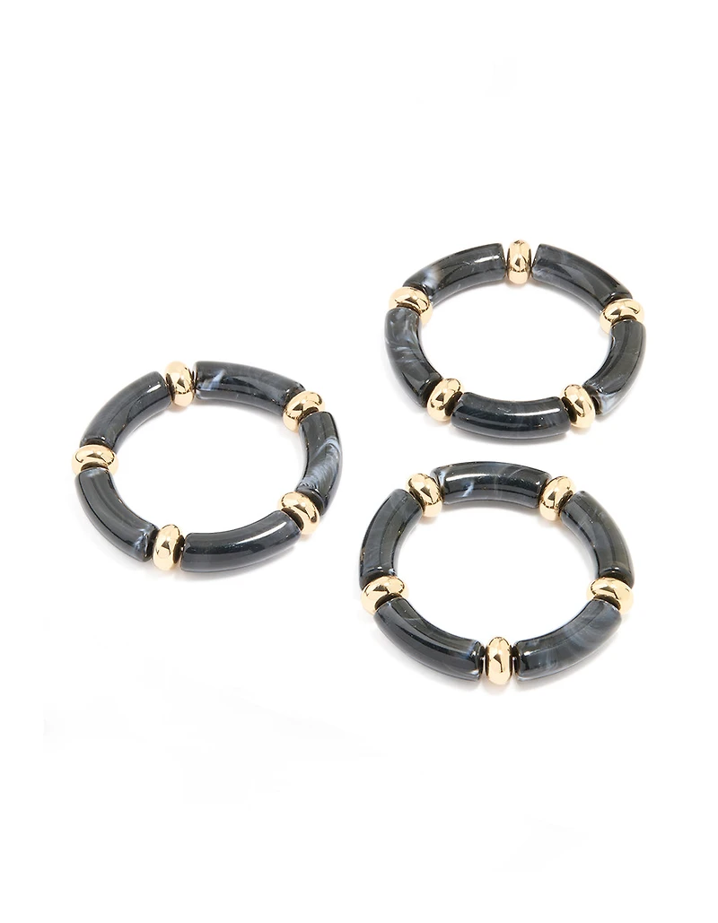Bracelets stretch en acrylique noir en pack de 3