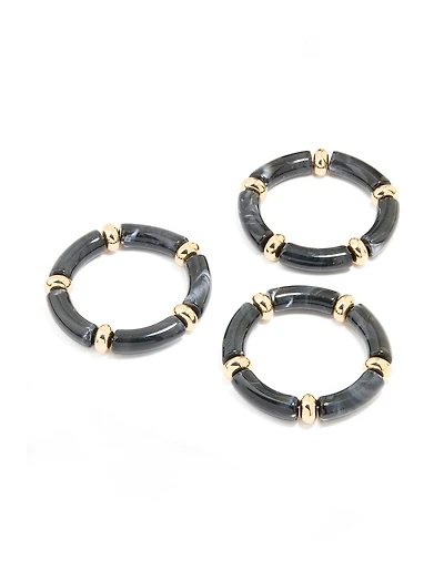 Bracelets stretch en acrylique noir en pack de 3