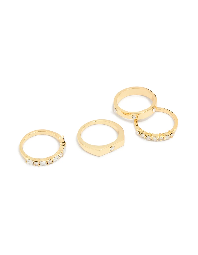 Incrustation de diamants plaqués or & bagues bague bande 4-pack