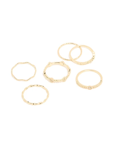 Gold Plated Clover Textured 6-Pack Rings