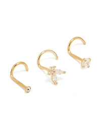 Gold Plated Titanium Diamante Butterfly & Classic Nose Studs 3-Pack