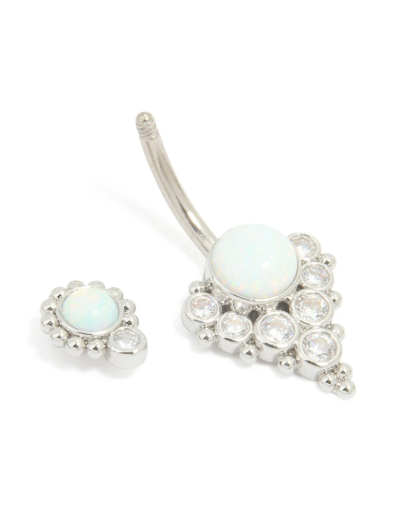 Titanium White Opal Cubic Zirconia Belly Bar