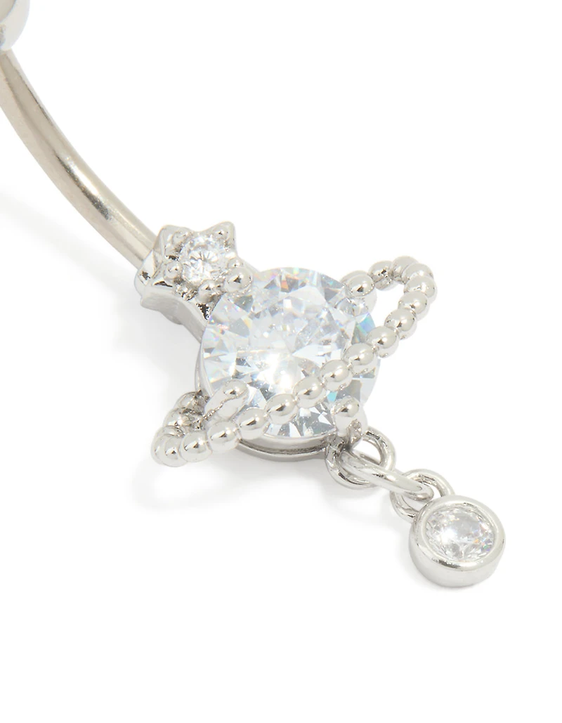 Titanium Cubic Zirconia Planet Belly Bar