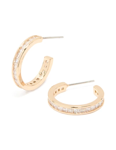 Gold Cubic Zirconia Dainty Hoop Earrings