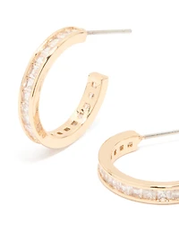 Gold Cubic Zirconia Dainty Hoop Earrings