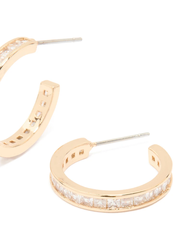 Gold Cubic Zirconia Dainty Hoop Earrings