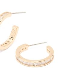 Gold Cubic Zirconia Dainty Hoop Earrings