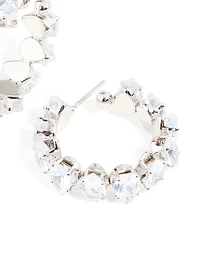 Silver Cubic Zirconia Cluster Hoop Earrings