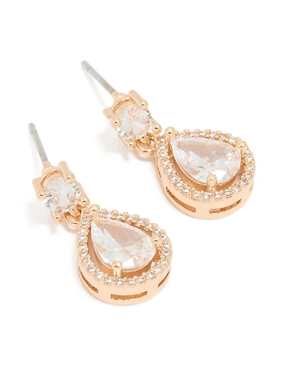 Gold Cubic Zirconia Mini Pear Drop Earrings