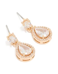 Gold Cubic Zirconia Mini Pear Drop Earrings
