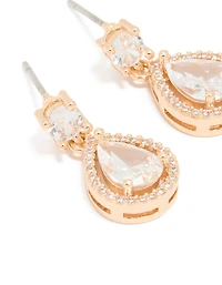 Gold Cubic Zirconia Mini Pear Drop Earrings
