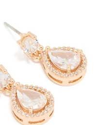 Gold Cubic Zirconia Mini Pear Drop Earrings