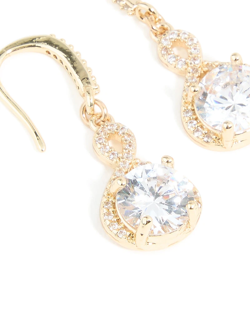 Gold Cubic Zirconia Dainty Circle Drop Earrings
