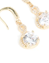 Gold Cubic Zirconia Dainty Circle Drop Earrings