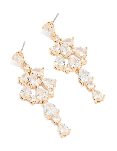 Gold Plated Large Multi Cubic Zirconia Pear Drop Earrings
