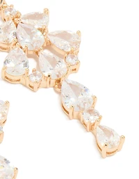 Gold Plated Large Multi Cubic Zirconia Pear Drop Earrings