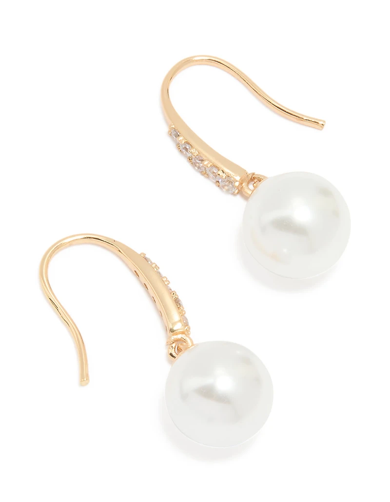 Gold Cubic Zirconia Fine Pearl Drop Earrings