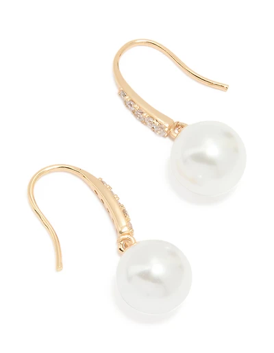 Gold Cubic Zirconia Fine Pearl Drop Earrings