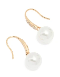 Gold Cubic Zirconia Fine Pearl Drop Earrings