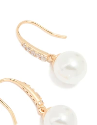 Gold Cubic Zirconia Fine Pearl Drop Earrings