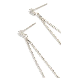 Silver Cubic Zirconia Pearl Chain Drop Earrings