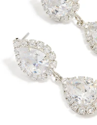 Silver Cubic Zirconia Pearl Pear Drop Earrings