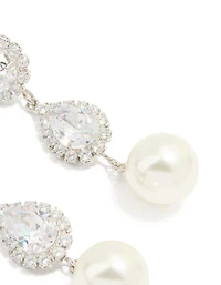 Silver Cubic Zirconia Pearl Pear Drop Earrings