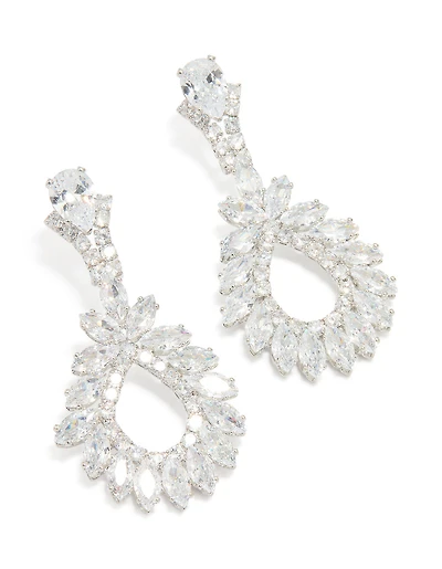 Silver Statement Cubic Zirconia Cluster Drop Earrings