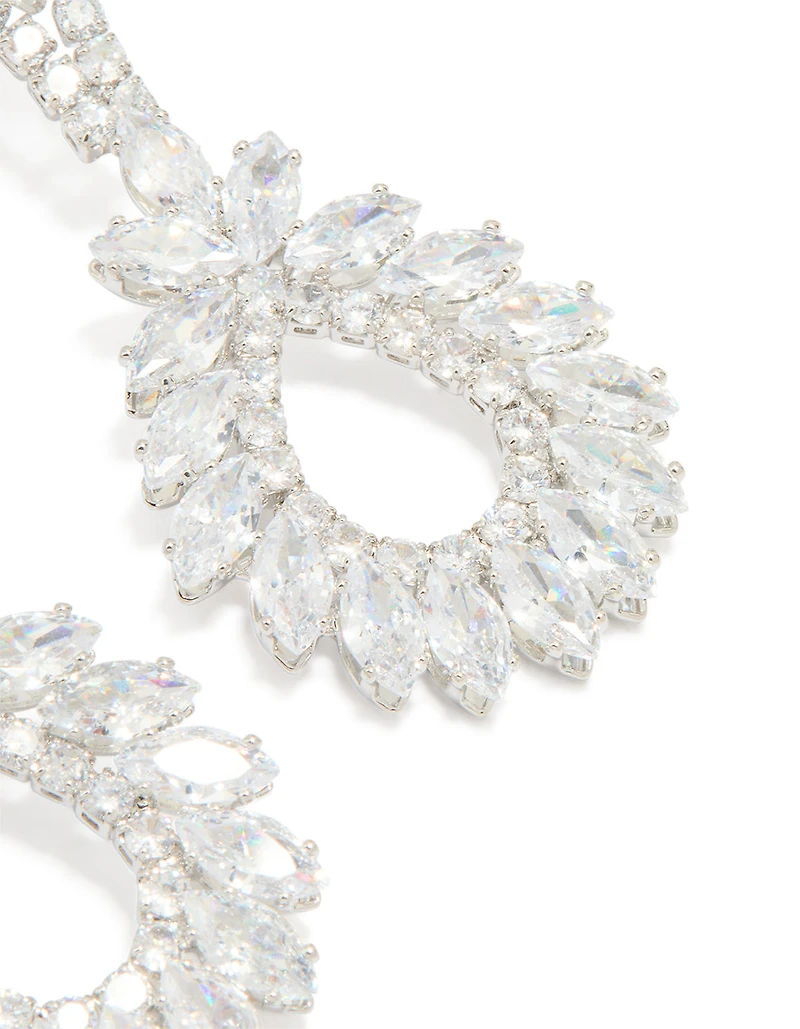 Silver Statement Cubic Zirconia Cluster Drop Earrings