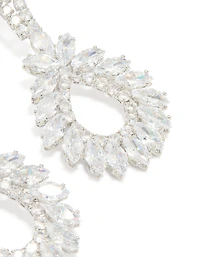 Silver Statement Cubic Zirconia Cluster Drop Earrings