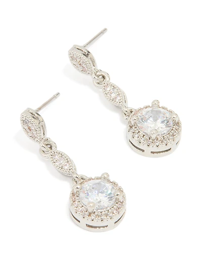 Silver Cubic Zirconia Mini Round Drop Earrings
