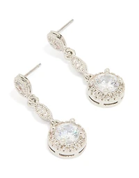 Silver Cubic Zirconia Mini Round Drop Earrings