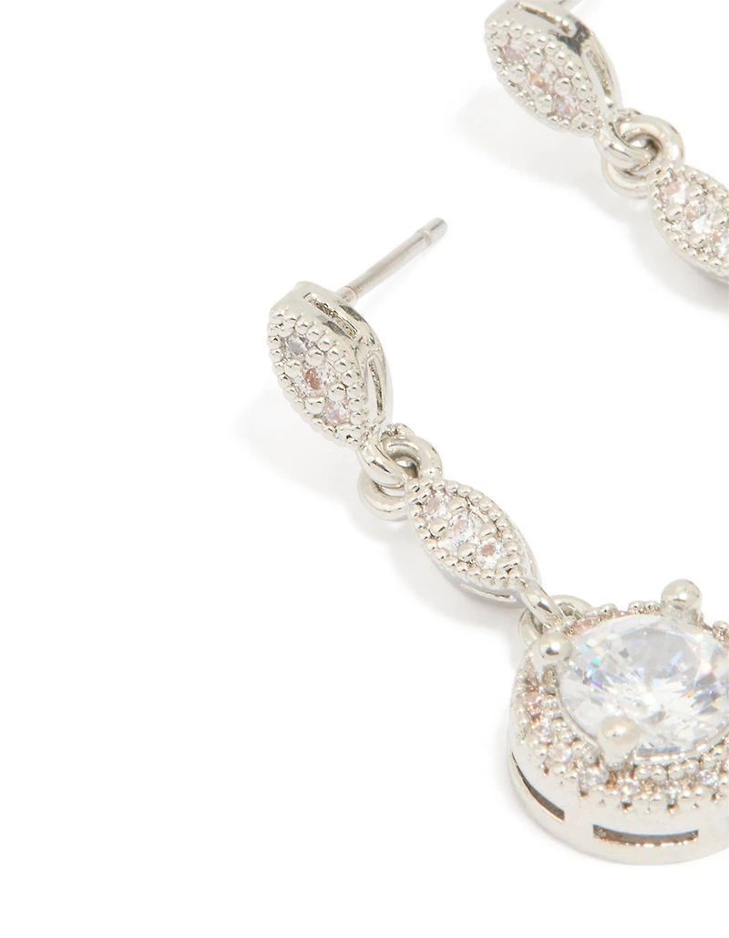 Silver Cubic Zirconia Mini Round Drop Earrings
