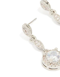 Silver Cubic Zirconia Mini Round Drop Earrings