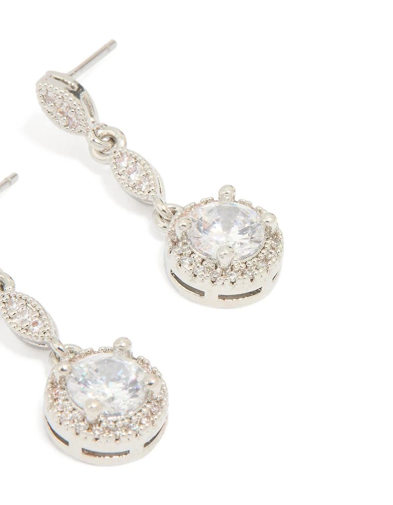 Silver Cubic Zirconia Mini Round Drop Earrings