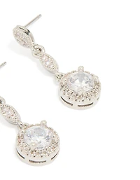 Silver Cubic Zirconia Mini Round Drop Earrings