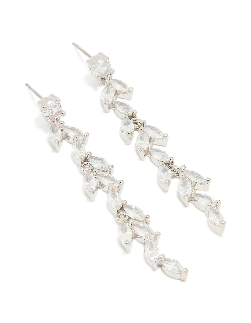 Silver Cubic Zirconia Large Vine Drop Earrings