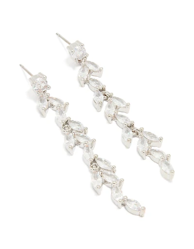 Silver Cubic Zirconia Large Vine Drop Earrings
