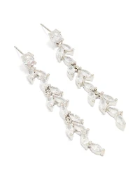 Silver Cubic Zirconia Large Vine Drop Earrings