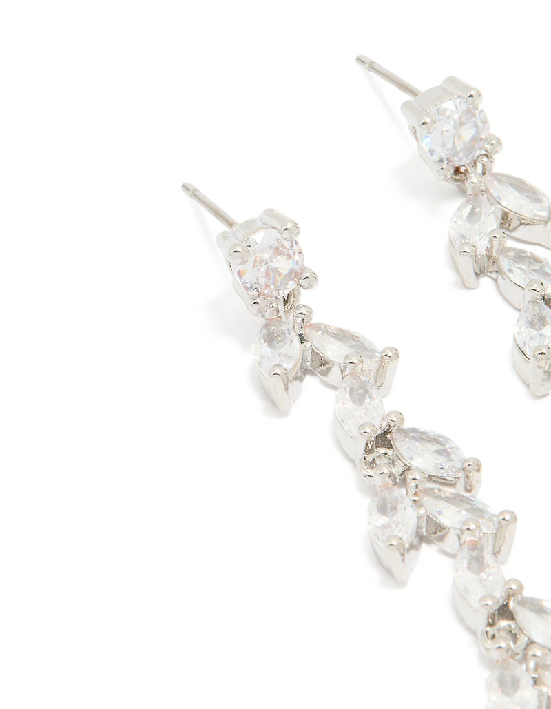 Silver Cubic Zirconia Large Vine Drop Earrings