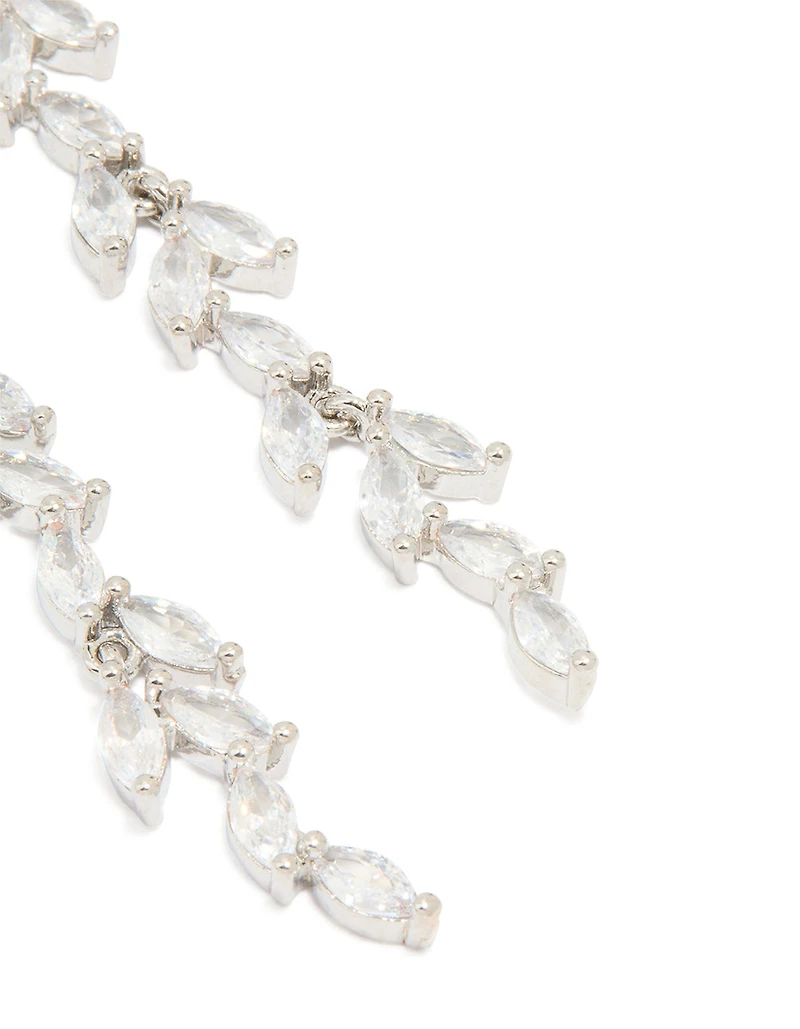 Silver Cubic Zirconia Large Vine Drop Earrings