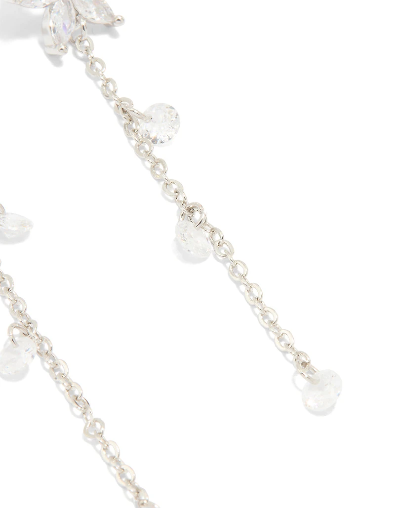 Silver Cubic Zirconia Flower Droplet Earrings