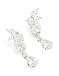 Silver Cubic Zirconia Dainty Flower Drop Earrings
