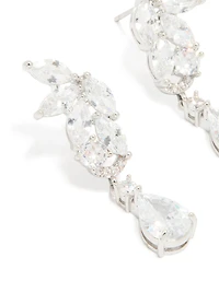 Silver Cubic Zirconia Dainty Flower Drop Earrings